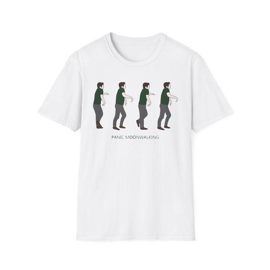 Funny Unisex Softstyle T-Shirt - “Panic Moonwalking” Tee, Humorous Gift, Trendy Apparel, Cool Outfit, Casual Wear, Memes, Humor Fashion