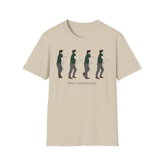 Funny Unisex Softstyle T-Shirt - “Panic Moonwalking” Tee, Humorous Gift, Trendy Apparel, Cool Outfit, Casual Wear, Memes, Humor Fashion